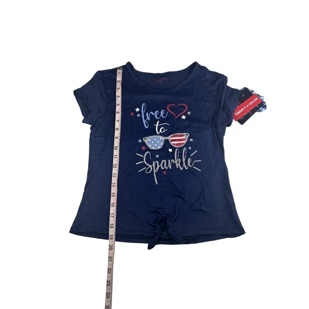 Liberty Valor Girl Patriotic Pajama Set Navy Blue Stars Tie Dye Size L 14/16 NWT